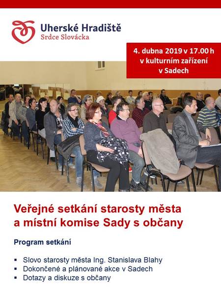 Plakát na setkání starosty města s občany městské části Sady