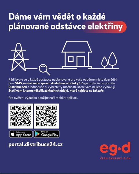 Aplikace oznámení o výpadcích energií