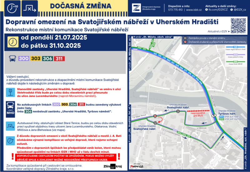 Dopravní omezení na Svatojiřském nábřeží v Uherském Hradišti