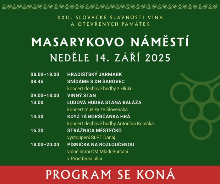 Slovácké slavnosti vína a otevřených památek - změny v nedělním programu